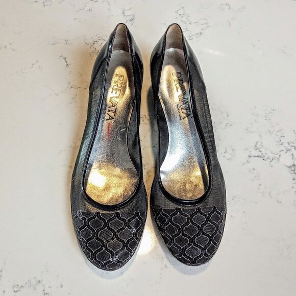 Prevata Black Embellished Mesh Italian Wedges 8B - Picture 1 of 8